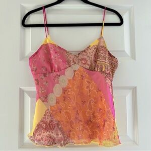 Y2K Pink and Orange Sheer Flowy Cami Summer Tank Top